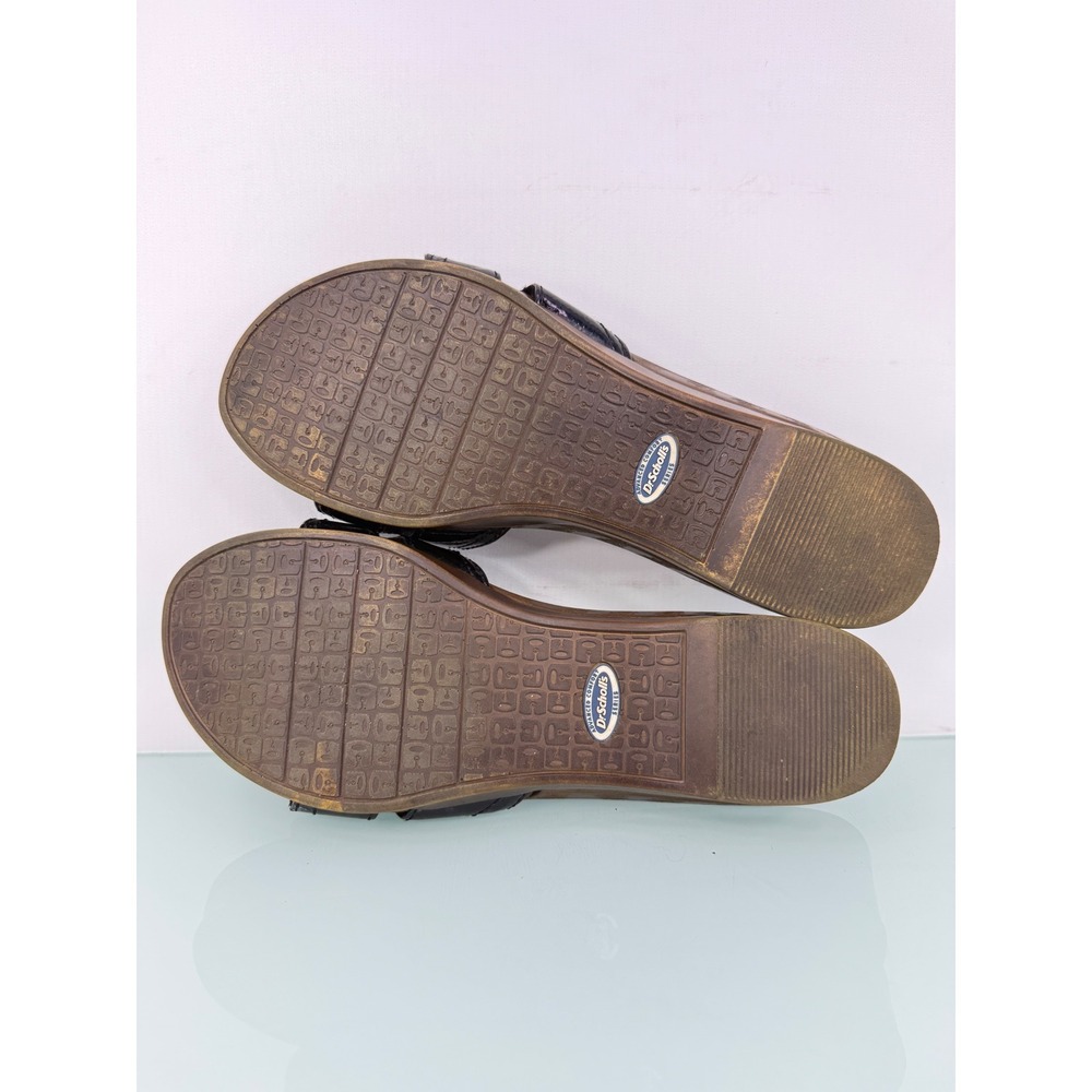 Dr. Scholl's Original Collection Black Patent Slide Sandals 8 Wood Footbed Y2K - Picture 4 of 10